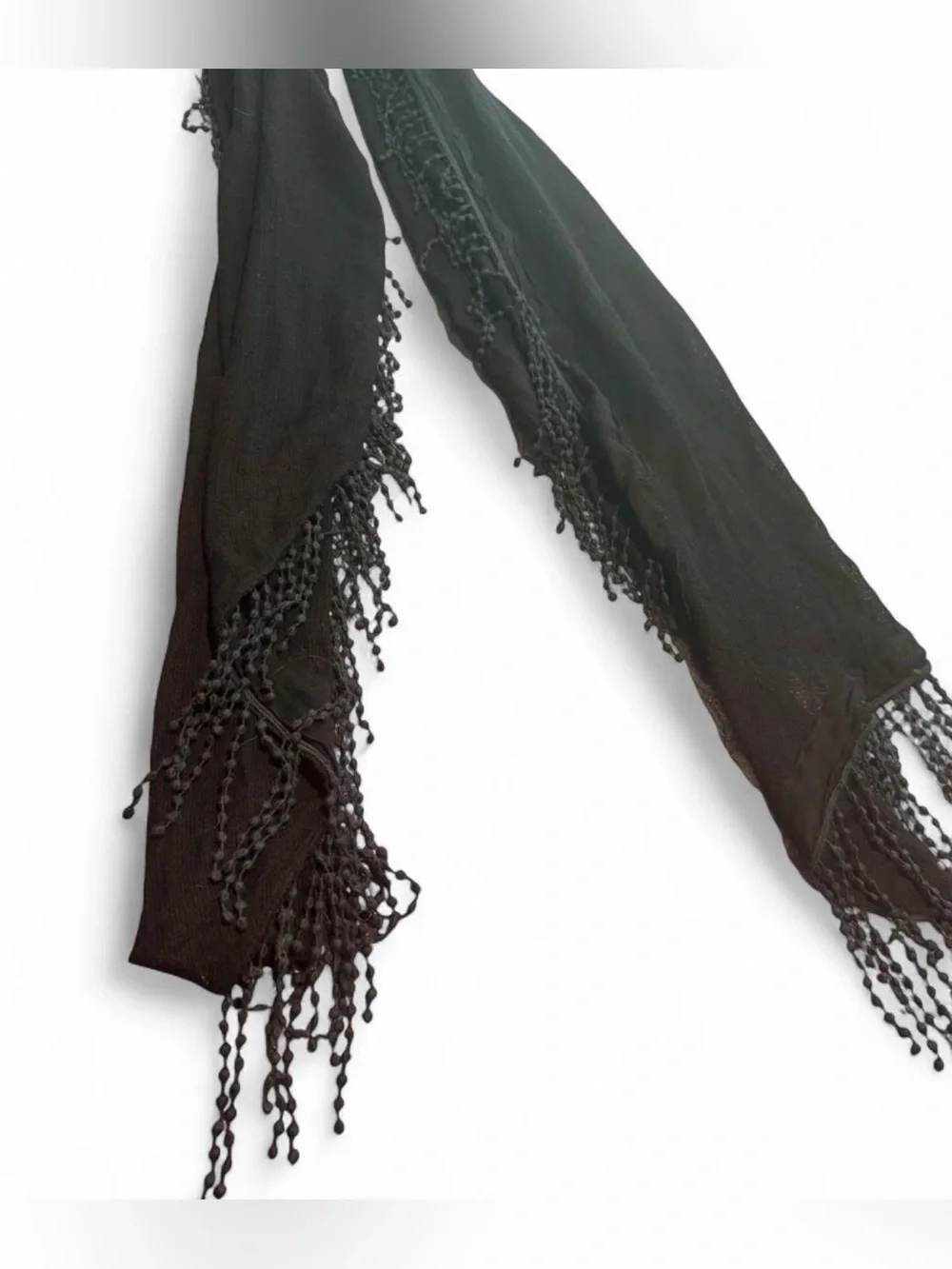 Chico's Black Fringe Open Knit Scarf